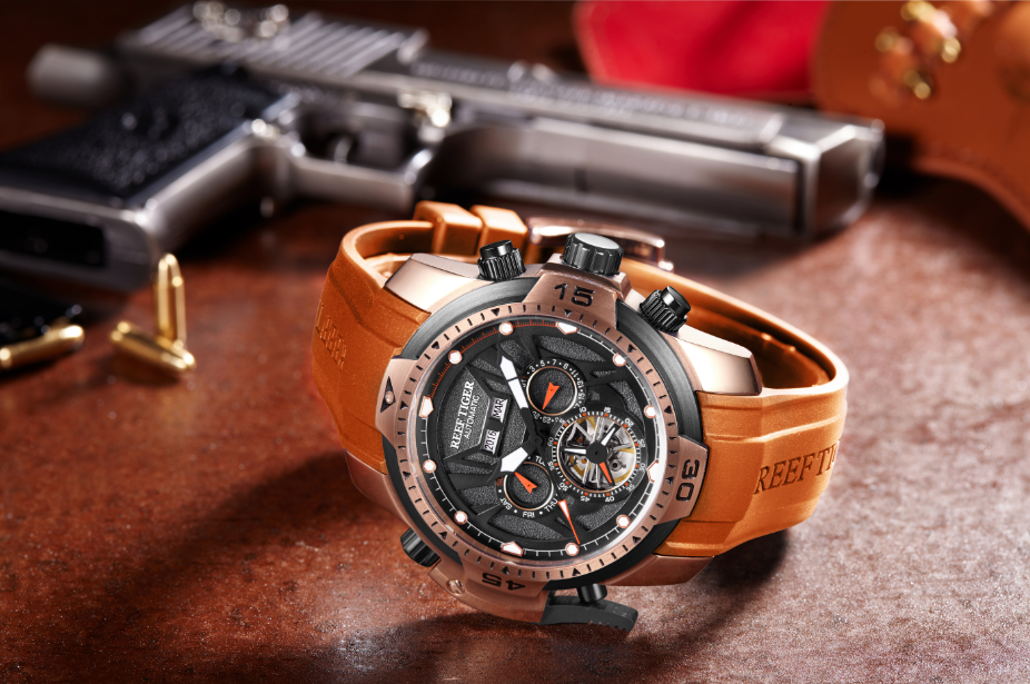 Presenting The New Aurora Transformer Serise With 46mm Rose Gold Case Fitted With Orange Rubber Strap